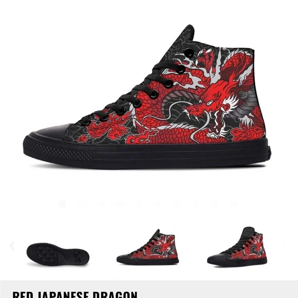 Raad | Shoes | Raad Shop Unisex Red Japanese Dragon Hightop